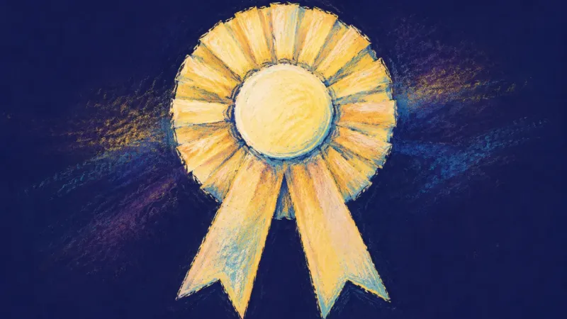 An award rosette restored to a balanced open form, expressing self-trust, proportion, and the ease o