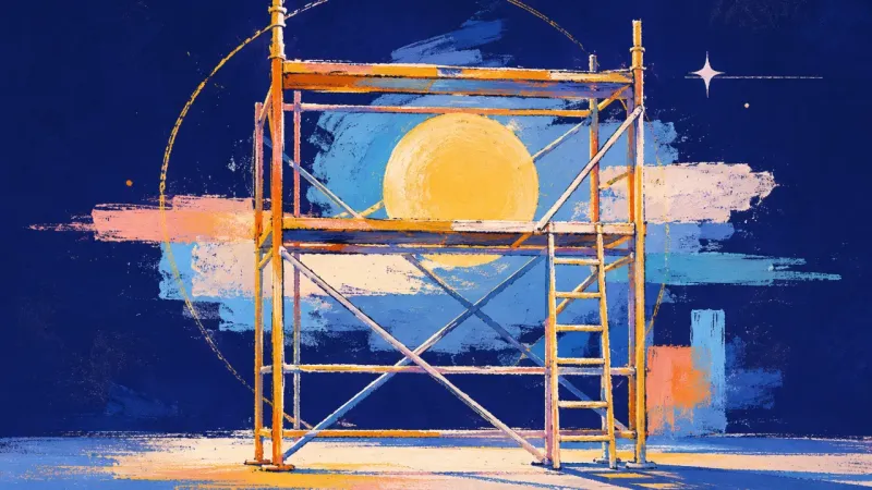 Framework Restored A scaffold returns to an open, ordered form, expressing self-trust, clear expectations, and growing,
