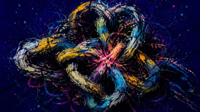 A chain twisted into a cramped snarl, symbolizing productivity guilt, compulsive proving, and the
