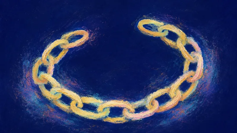 A chain restored to an open, even rhythm, symbolizing self-trust, healthier pacing, and value beyond