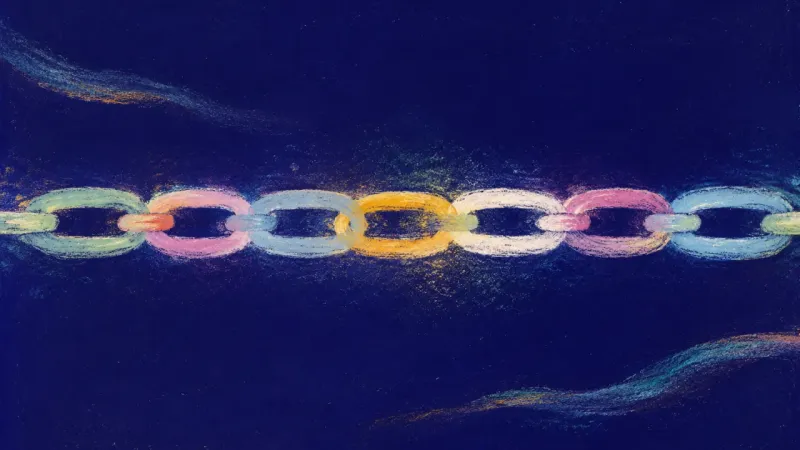 A chain restored to an even, open rhythm, symbolizing calm reciprocity, clear boundaries, and time