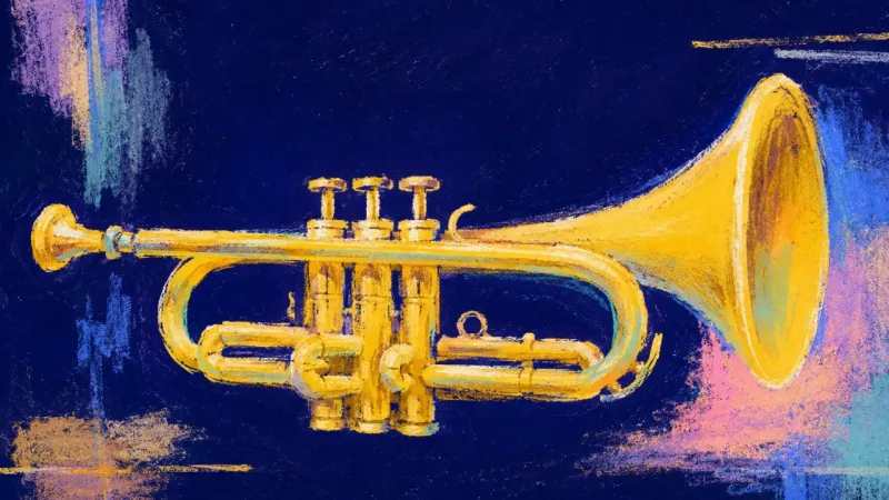 A restored trumpet form representing Slack-triggered anxiety settling into paced responsiveness, cl