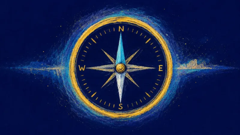 True Bearing A restored compass with a steady needle and balanced markings, symbolizing self-trust and clear