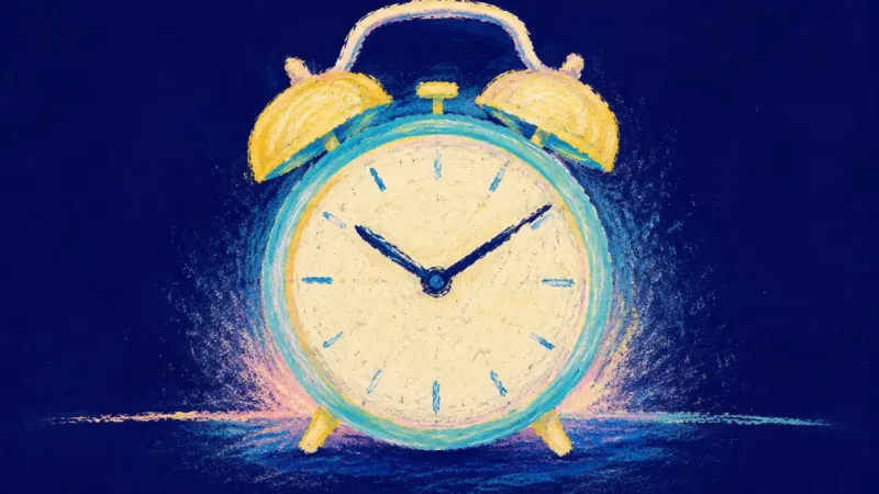 An alarm clock restored to balanced order, representing protected rest, steadier energy, and clearer
