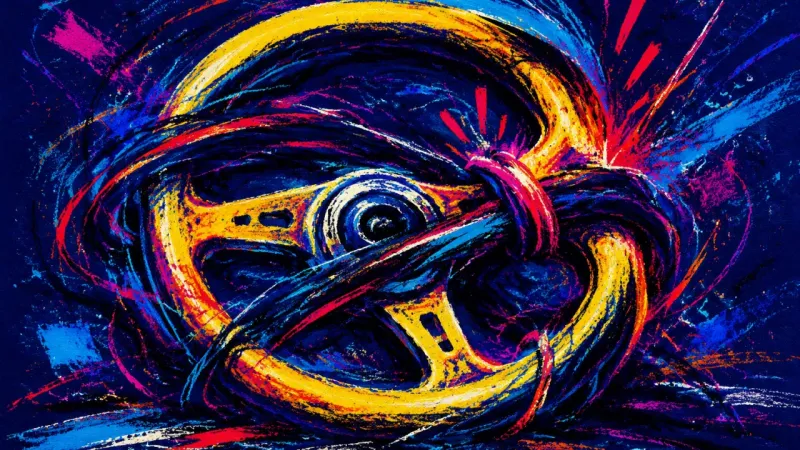 Crushed Orbit An abstract image of people-pleasing responsibility, where the driver role becomes a warped loop of