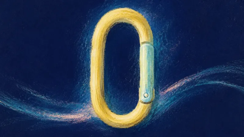 Quiet Alignment A carabiner regains a clean, balanced outline, reflecting self-trust, steady boundaries, and a calm
