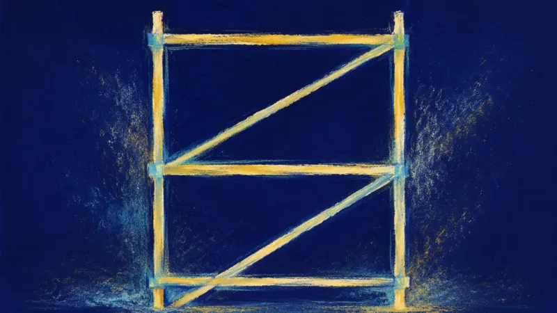 Framework Restored A squared scaffold with even braces, symbolizing a values-led choice supported by clear needs, terms