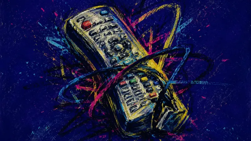 An abstract visual representation of trigger-driven nostalgia loops, where attention is hijacked and
