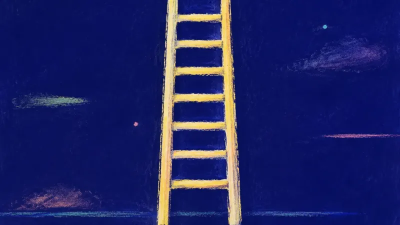 An abstract ladder restored to steady order, representing a grounded reset built through one small