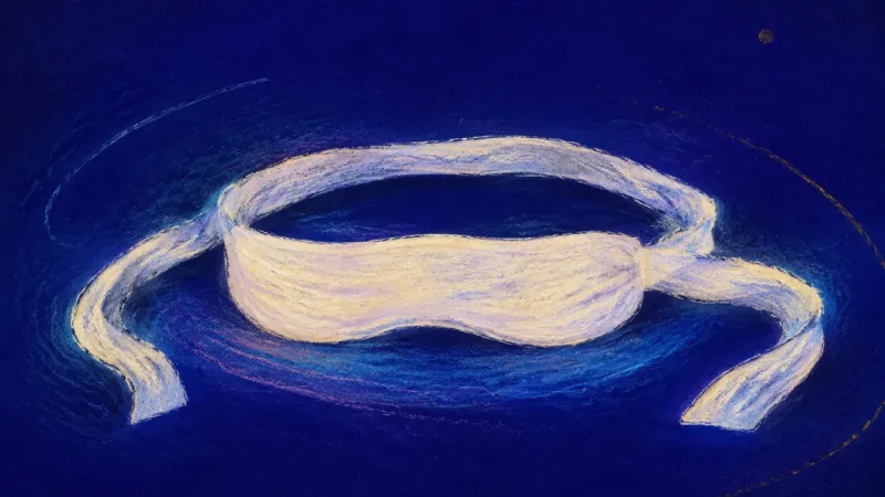 Unknotted Seeing A blindfold opened into calm order, representing projection easing into reality-checking, self-reg l