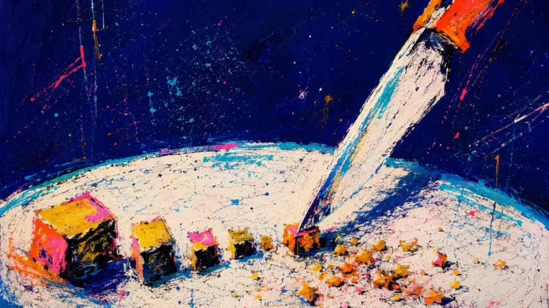 Tone on Trial A dinner knife cuts one bite into tiny pieces again and again, capturing the overcontrolled spiral,़