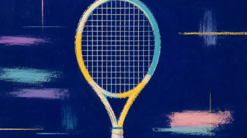 Steady Frame A restored tennis racket with an even open grid, representing a calm boundary that brings self-resp,