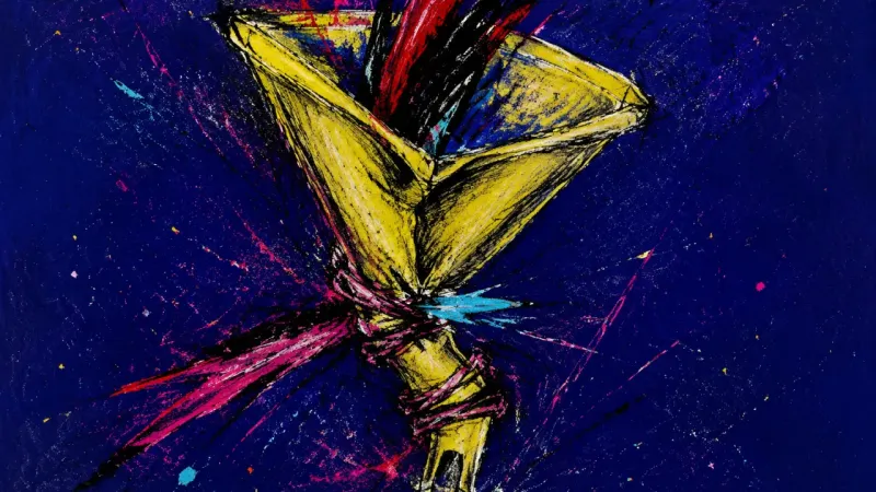 A warped funnel choked by chaotic lines, representing notification-triggered procrastination and 0