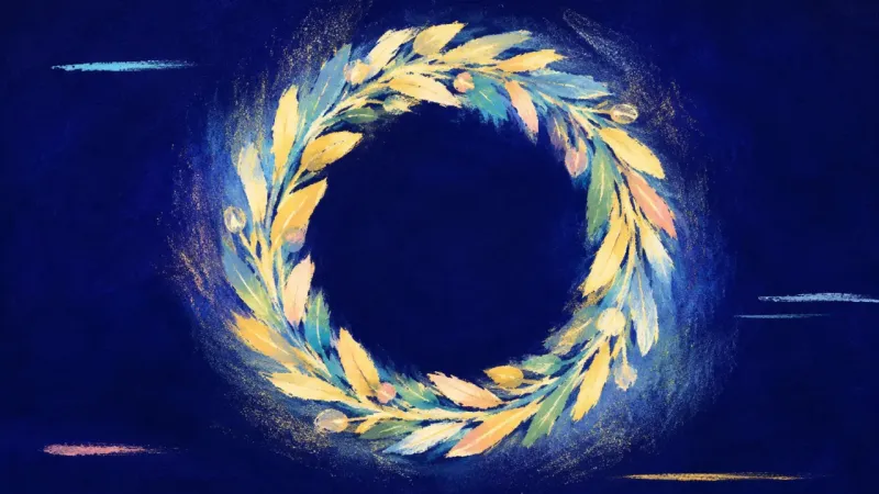 Reclaimed Circle A restored wreath forming a complete loop, representing a clear holiday boundary, steady self-trust,
