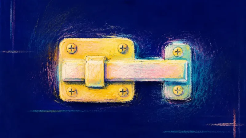 An abstract latch restored to clear order, symbolizing a simple boundary, steadier self-respect, and