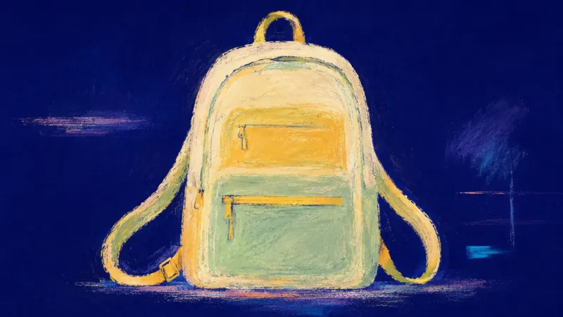 Restored Rhythm A balanced backpack with released straps and ordered compartments, representing protected recovery,f