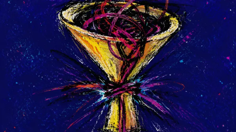Choked Channel An abstract funnel squeezed almost shut by chaotic lines, representing overthinking, stalled action,