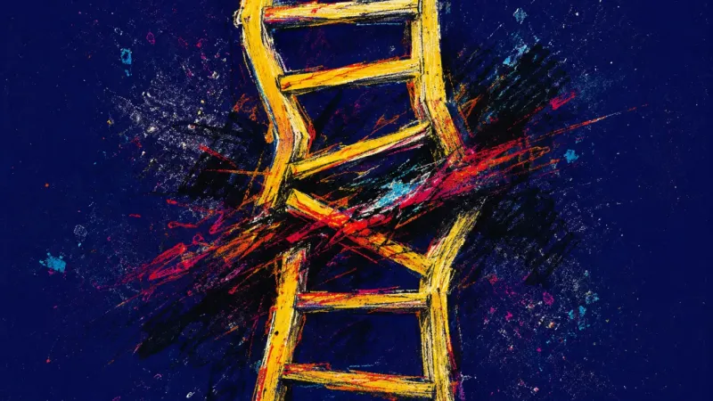 A warped ladder tangled in heavy marks, representing contract paralysis, deadline pressure, and fear