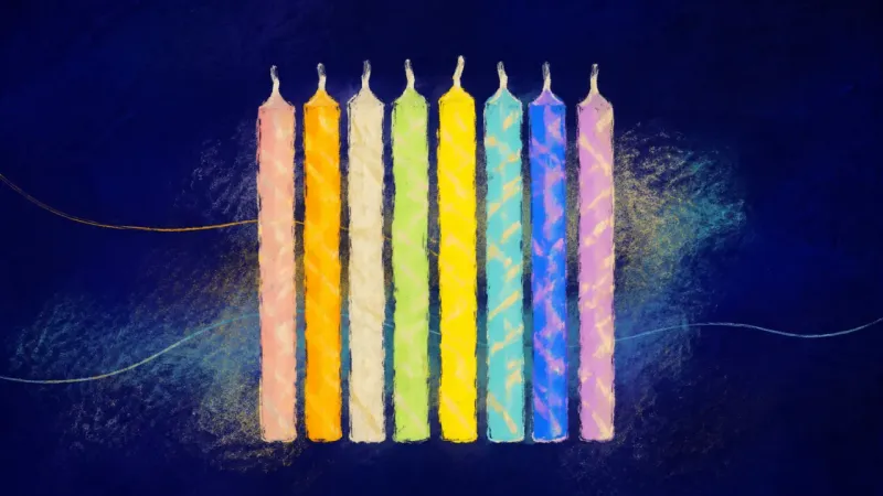 Steady Candles An abstract image of forgotten-birthday hurt resolving, where birthday candles regain clean spacing,