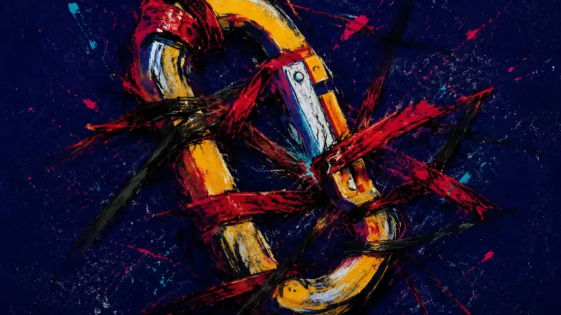 Jammed Gate A distorted carabiner jammed shut, symbolizing overcommitment overwhelm and the fear that setting