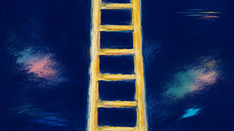 Steady Ascent A restored ladder with even rungs and open spacing, representing grounded commitment and steady one,