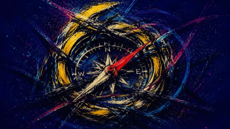 Broken Bearing An abstract visual of FOMO-driven decision paralysis, where money stress and belonging pressure trap