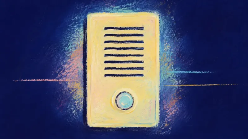 An abstract intercom panel restored to clean order, symbolizing steady self-trust and a calm choice