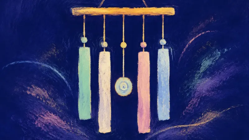A wind chime hanging evenly again, expressing calm boundaries, self-respect, and connection shaped
