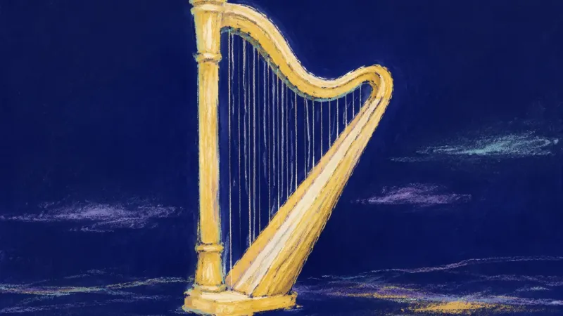 A restored harp with even strings, representing calm self-respect and clear boundaries after family