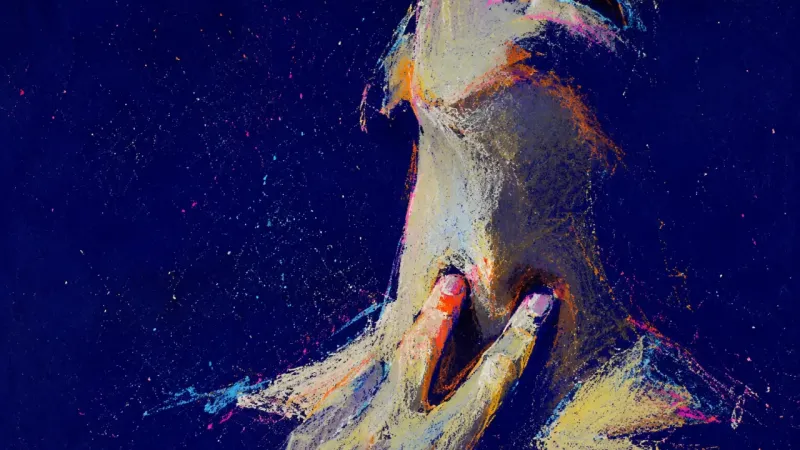 The Held Swallow Two fingers press into the hollow above the throat as a swallowed reaction stalls, symbolizing the 1