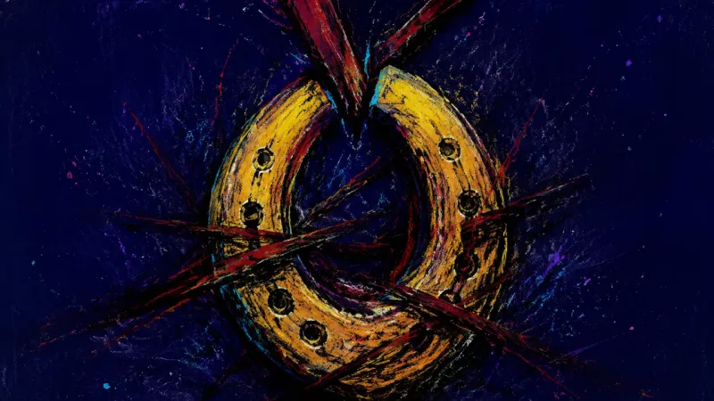 Closed Circle A distorted horseshoe bound by frantic marks, representing the shame-filled freeze and self-erasing