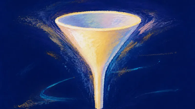 Measured Flow A restored funnel with a clear open channel, representing defined priorities, steady self-trust, and