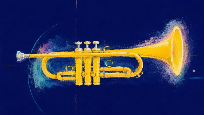 A reopened trumpet with a clean continuous outline, expressing grounded clarity and a calmer respon