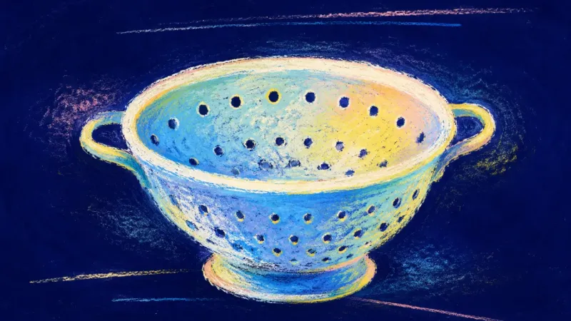 A restored colander with open, even perforations, representing clear communication, self-trust, and
