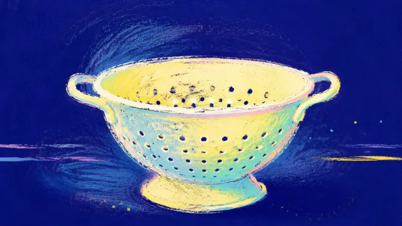 Restored Rhythm A restored colander with open perforations, representing a steadier dinner routine, practical care,