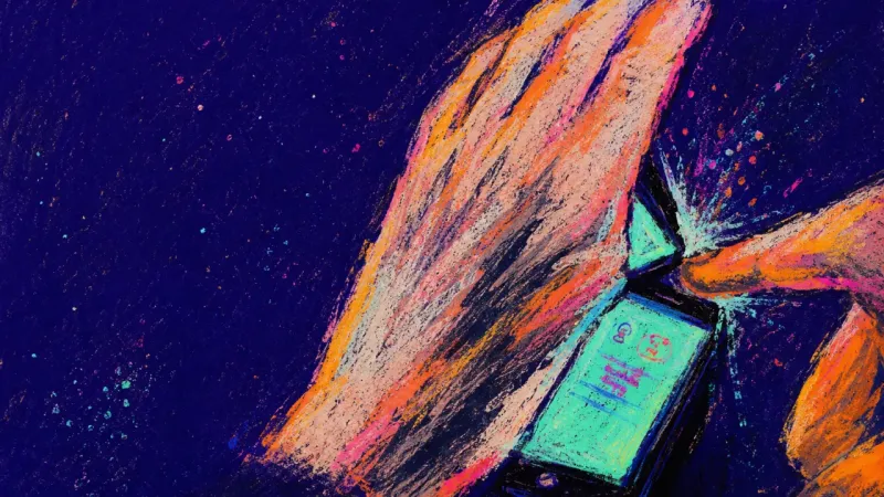 Borrowed Audience A hand shields a phone while another finger pries the screen into view, symbolizing private texts as