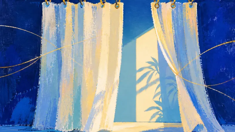 Chosen Access A shower curtain returned to an even, deliberate opening, representing privacy respected and stead