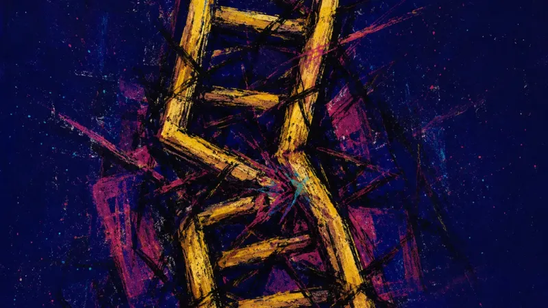Locked Rungs A ladder warped shut by chaotic lines, representing the shame loop that turns one missed lecture int