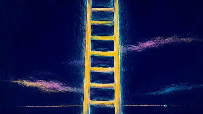 Steady Return A restored ladder with even rungs, representing self-trust, practical repair, and a calm return aft