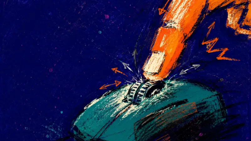 A tense fingertip rocks a mouse wheel over rollover fees, capturing deadline-driven money paralysis,