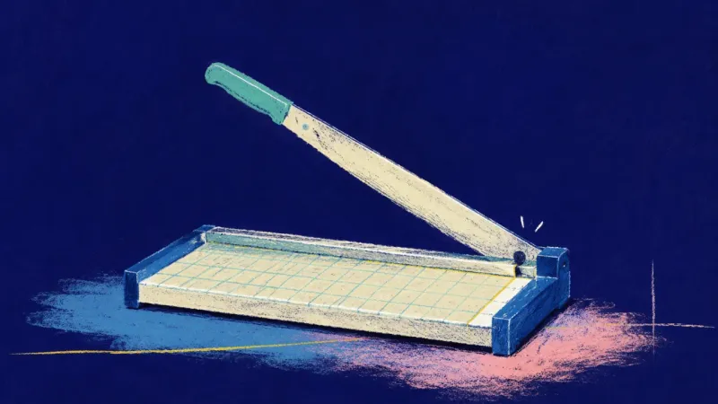A paper cutter restored to clean alignment, representing a rollover decision handled with clear,
