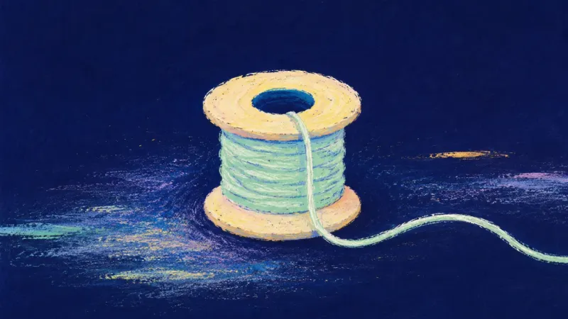 One Clear Line An abstract visual of dating ambiguity resolving as a spool unwinds into one clear line, restoring D