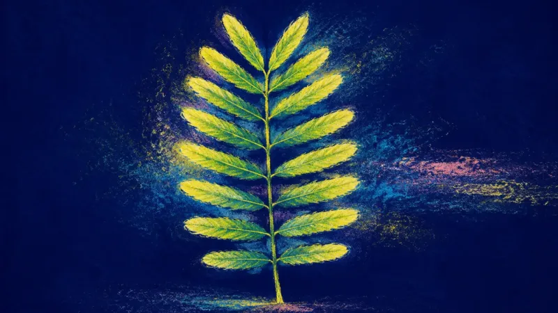 Steady Unfurling An opened leaf restored to calm order, representing self-soothing, steadier boundaries, and clearer