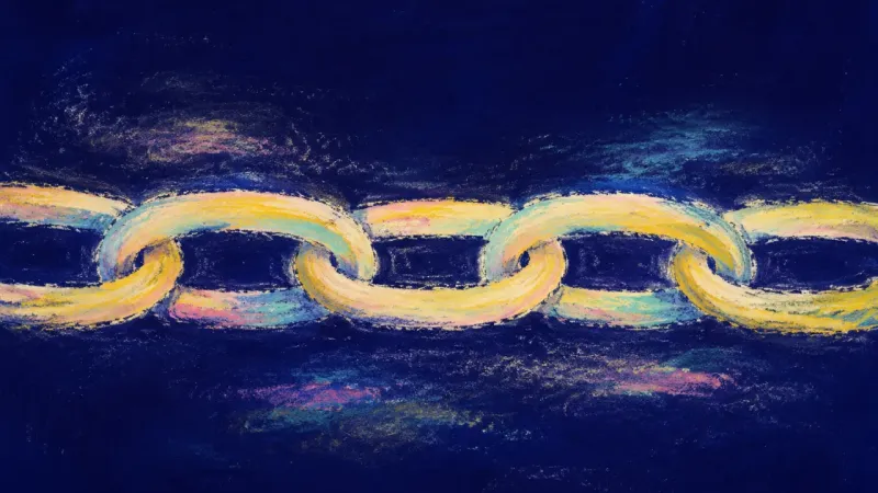 Returned Links An open chain with evenly aligned links, expressing self-trust rebuilt by returning to practice with