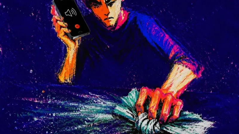 The Weekly Audit An abbreviated figure keeps a phone on speaker while wiping the same counter again and again, echoed