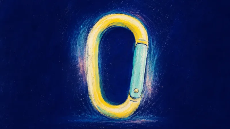 Terms That Hold A restored carabiner with a clean closed form, representing clear boundaries and a grounded choice