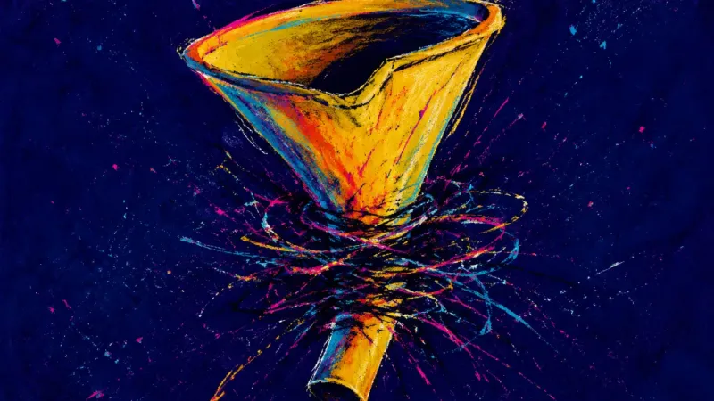 Choked Channel A funnel pulled inward and knotted by chaotic lines, representing overwhelm, over-responsiveness,áž