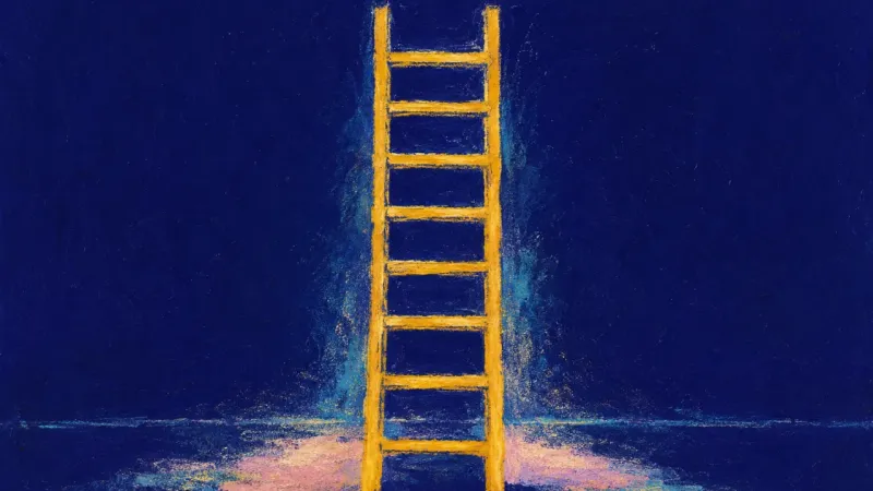 Rungs Realigned A restored ladder with even rungs, representing study planning turning into a steady routine instead