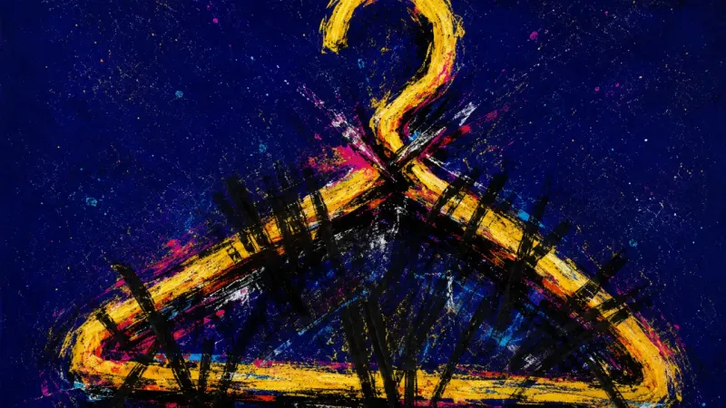Hanging Verdict An abstract representation of people-pleasing RSVP paralysis, where a hanger is distorted and trapp