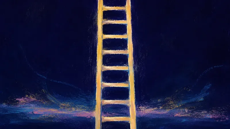 A restored ladder with clean rhythm and open spacing, representing burnout easing into steadier self